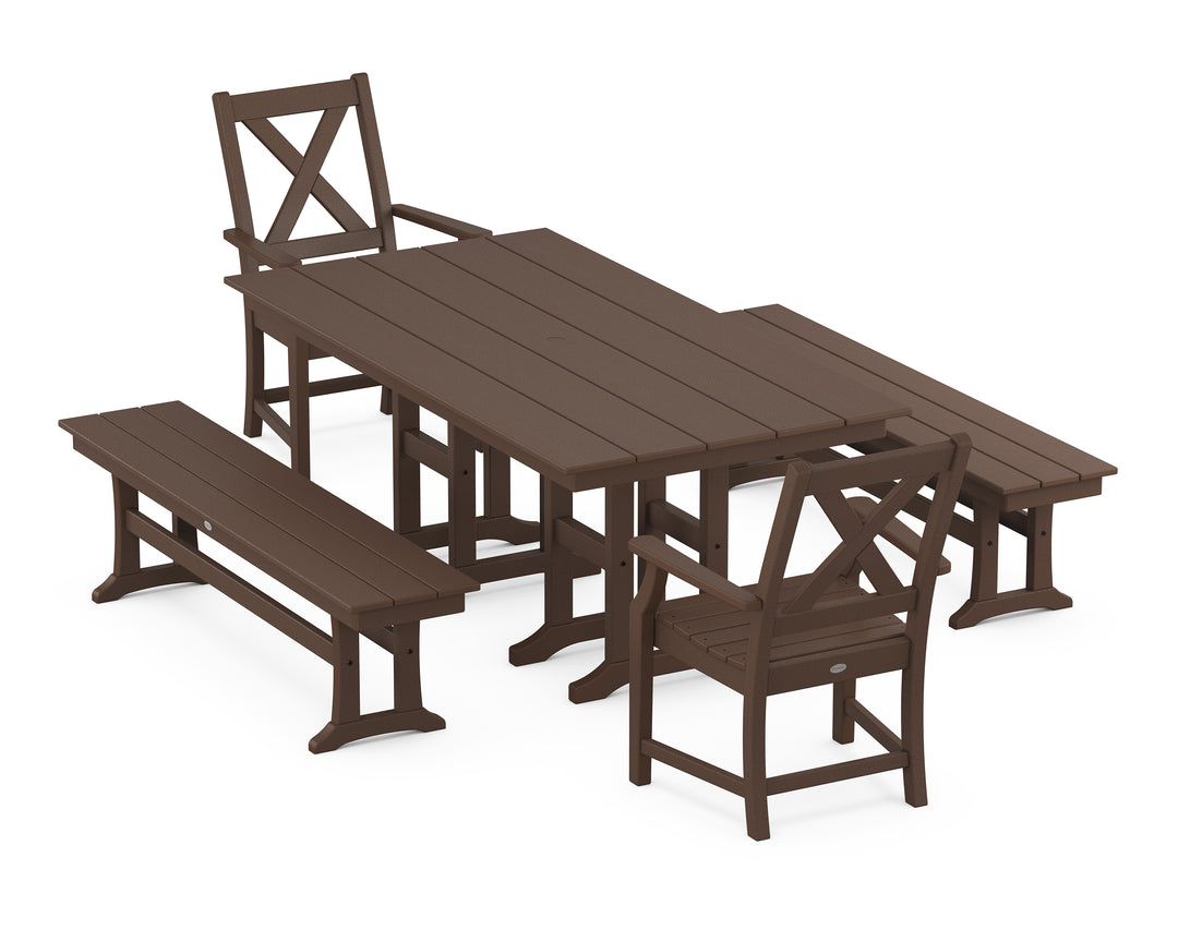POLYWOOD® Braxton 5-Piece Farmhouse Dining Set with Benches