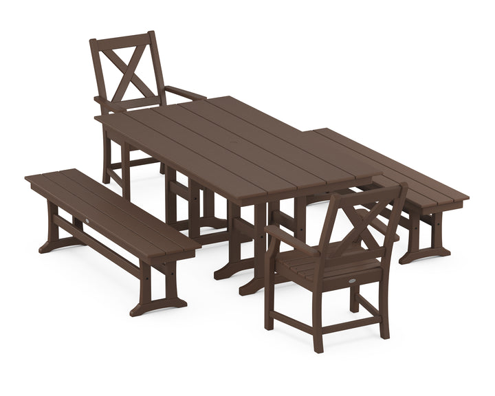 POLYWOOD® Braxton 5-Piece Farmhouse Dining Set with Benches