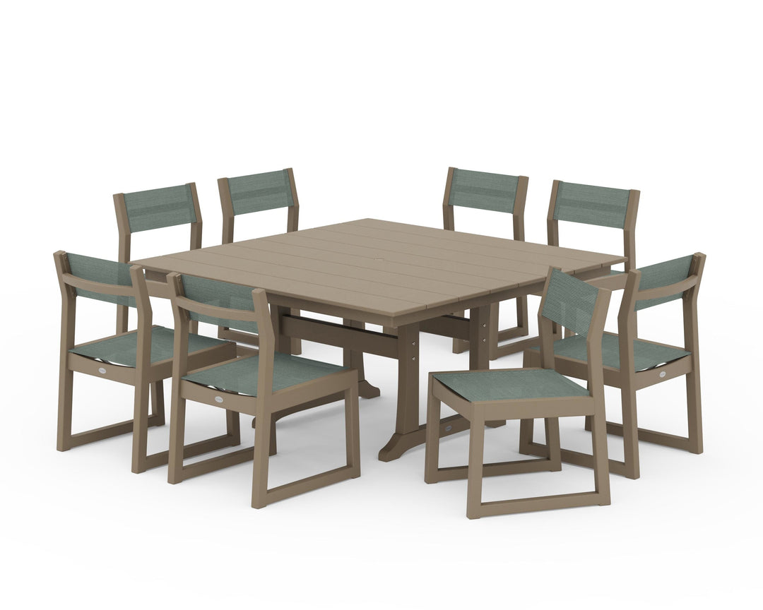 POLYWOOD® EDGE Sling Side Chair 9-Piece Farmhouse Trestle Dining Set