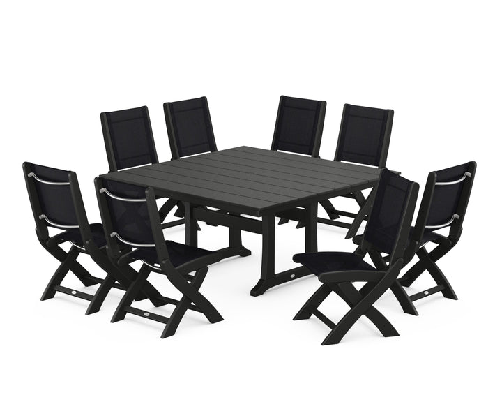 POLYWOOD® Coastal Folding Side Chair 9-Piece Farmhouse Dining Set
