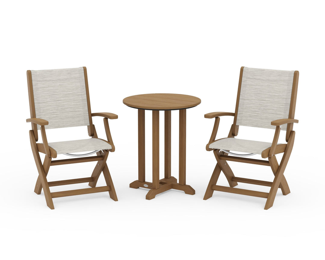 POLYWOOD® Coastal Folding 3-Piece Round Bistro Dining Set