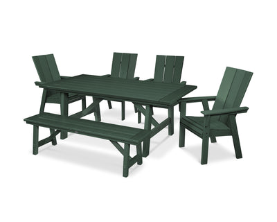 Modern Curveback Adirondack 6-Piece Rustic Farmhouse Dining Set with Bench