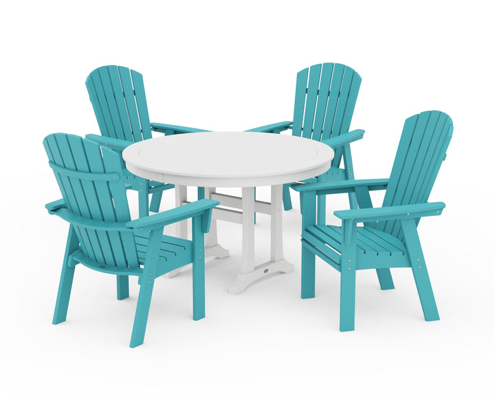 POLYWOOD® Nautical Curveback Adirondack 5-Piece Round Dining Set with Trestle Legs