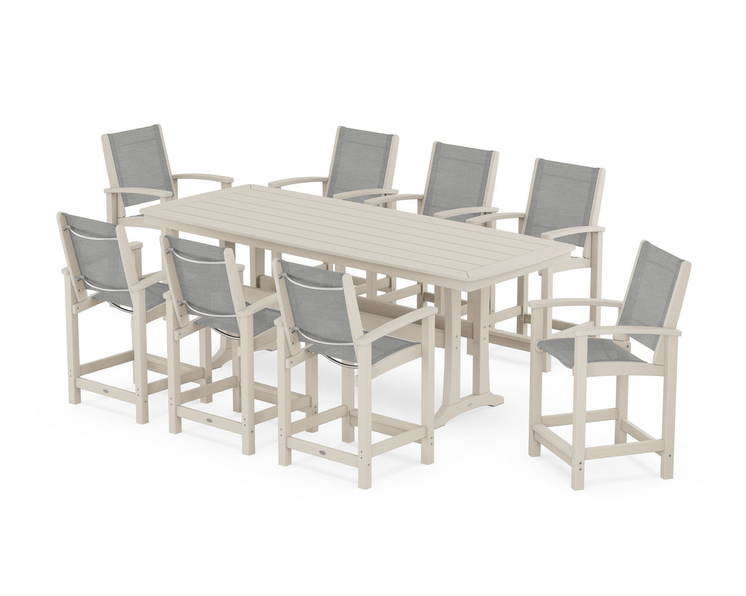 POLYWOOD® Coastal 9-Piece Counter Set with Trestle Legs