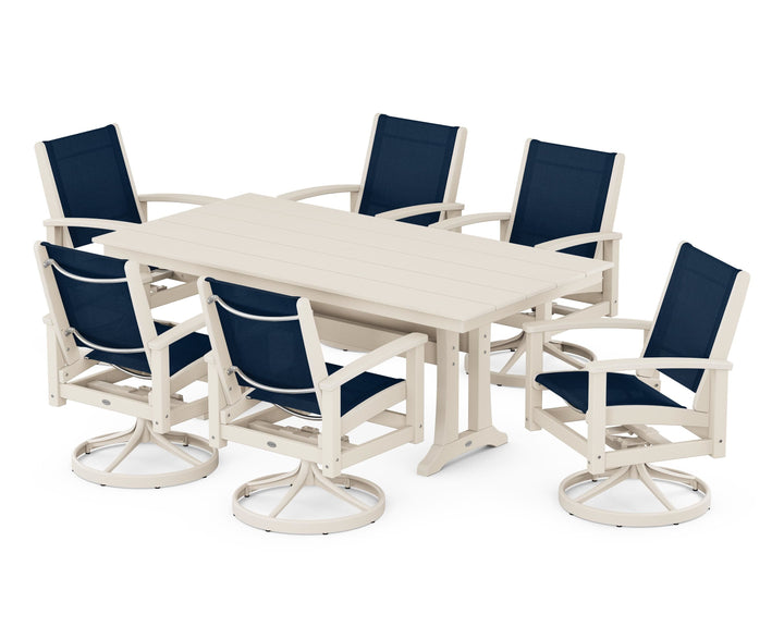 POLYWOOD® 7 Piece Coastal Swivel Rocker Dining Set