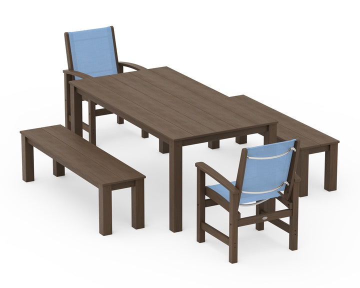 POLYWOOD® Coastal 5-Piece Parsons Dining Set with Benches