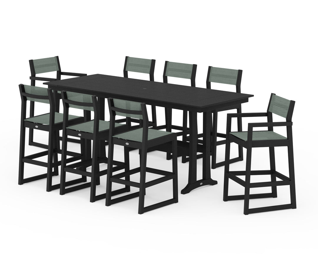 POLYWOOD® EDGE Sling 9-Piece Farmhouse Bar Set with Trestle Legs