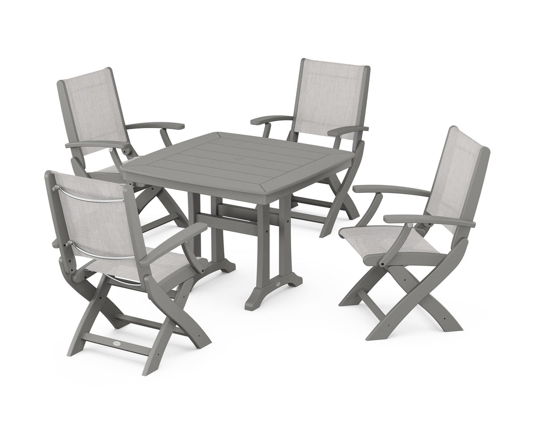 POLYWOOD® Coastal Folding Chair 5-Piece Dining Set with Trestle Legs
