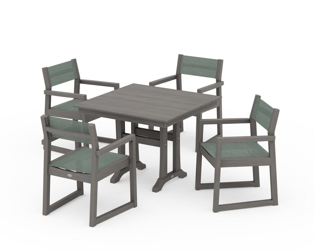 POLYWOOD® EDGE Sling 5-Piece Farmhouse Dining Set with Trestle Legs