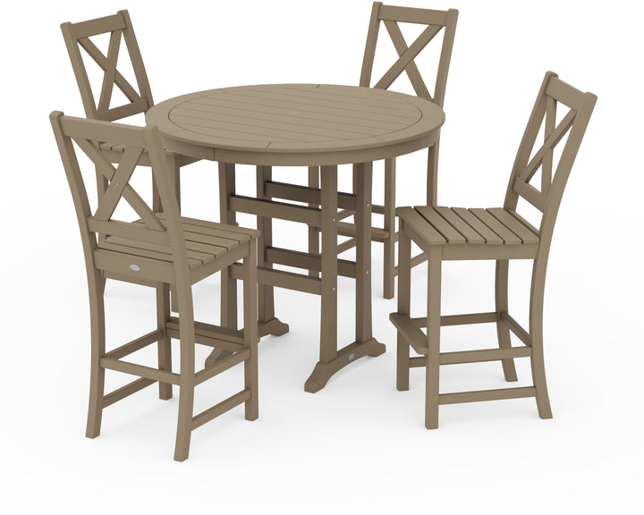 POLYWOOD® Braxton 5-Piece Nautical Trestle Arm Chair Bar Set