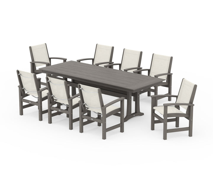 POLYWOOD® Coastal 9-Piece Farmhouse Dining Set with Trestle Legs