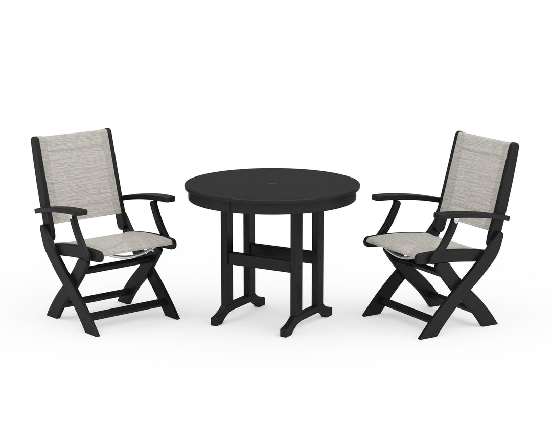 POLYWOOD® Coastal Folding Chair 3-Piece Round Dining Set