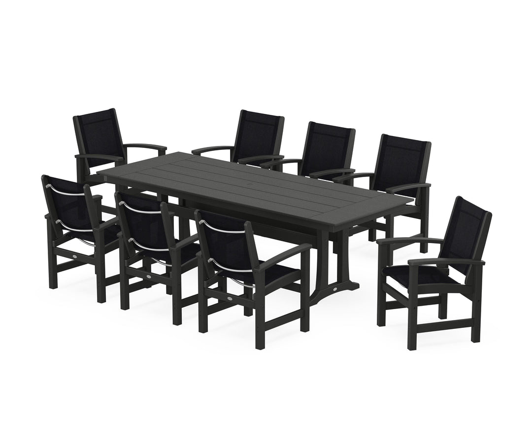 POLYWOOD® Coastal 9-Piece Farmhouse Dining Set with Trestle Legs