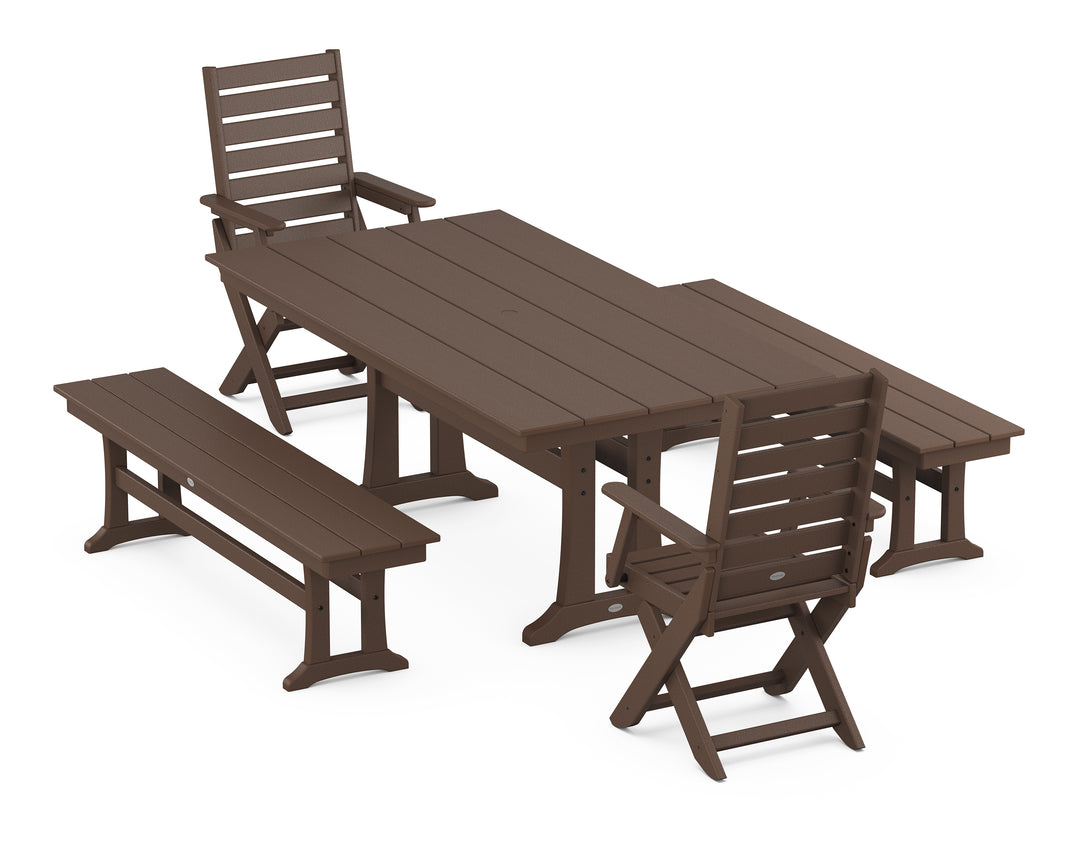 POLYWOOD® Captain Folding Chair 5-Piece Farmhouse Dining Set With Trestle Legs