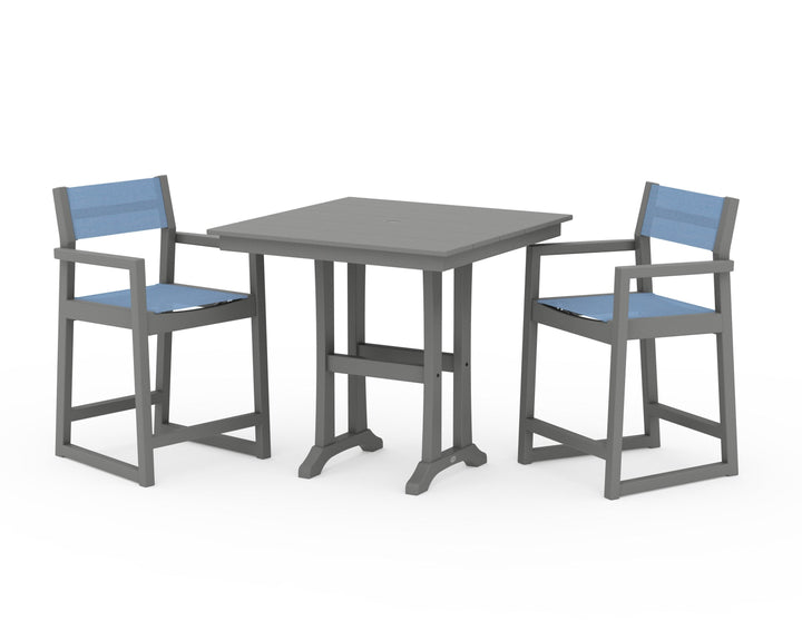 POLYWOOD® EDGE Sling Arm Chair 3-Piece Farmhouse Counter Set with Trestle Legs