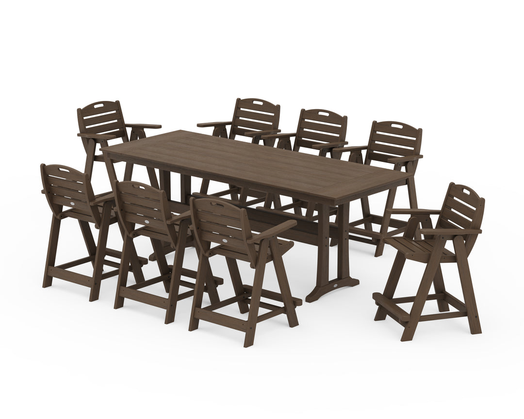 POLYWOOD® Nautical 9-Piece Farmhouse Counter Set with Trestle Legs