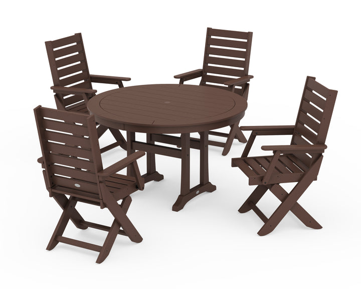 POLYWOOD® Captain Folding Chair 5-Piece Round Dining Set with Trestle Legs