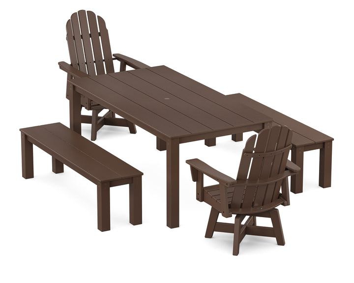 POLYWOOD® Vineyard Curveback Adirondack 5-Piece Parsons Swivel Dining Set with Benches