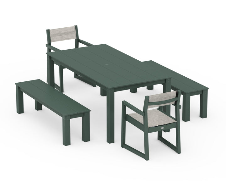 POLYWOOD® EDGE Sling Arm Chair 5-Piece Parsons Dining Set with Benches