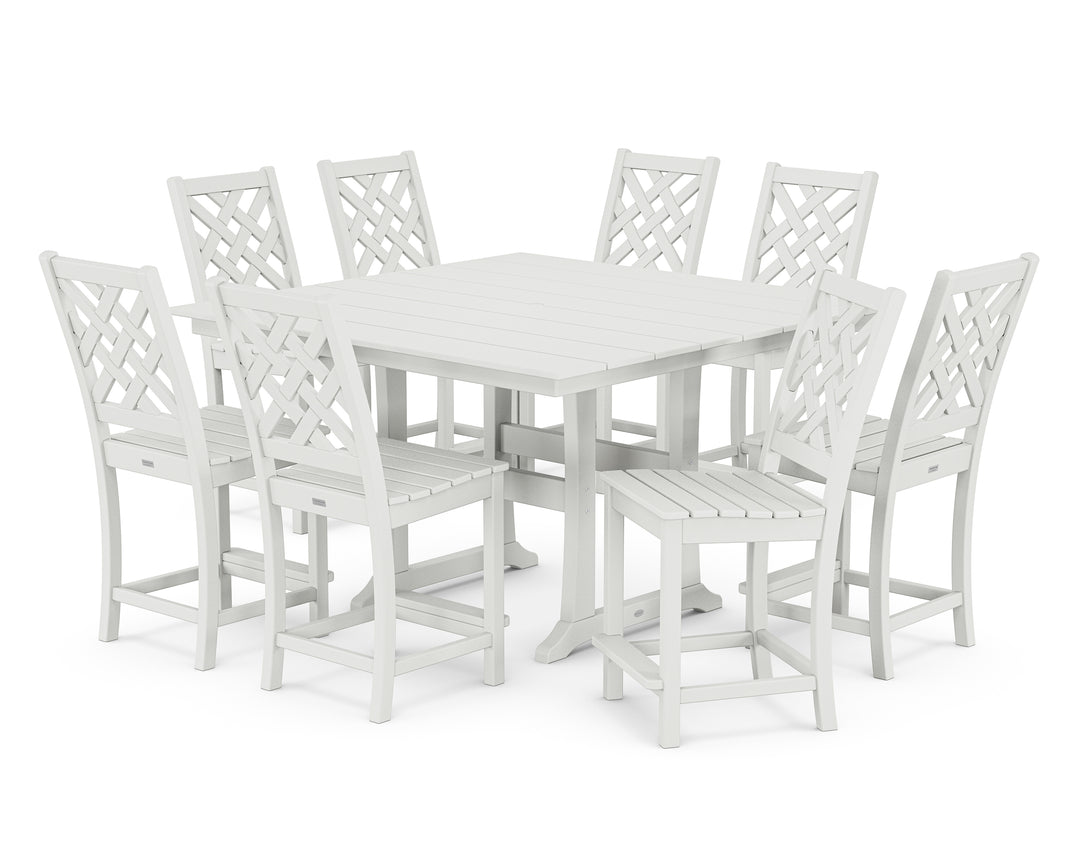 Country Living Wovendale Side Chair 9-Piece Square Farmhouse Counter Set with Trestle Legs
