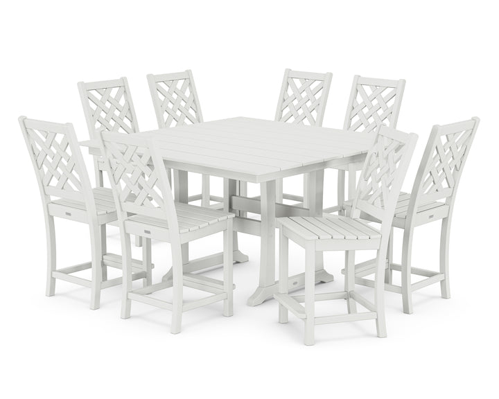 Country Living Wovendale Side Chair 9-Piece Square Farmhouse Counter Set with Trestle Legs