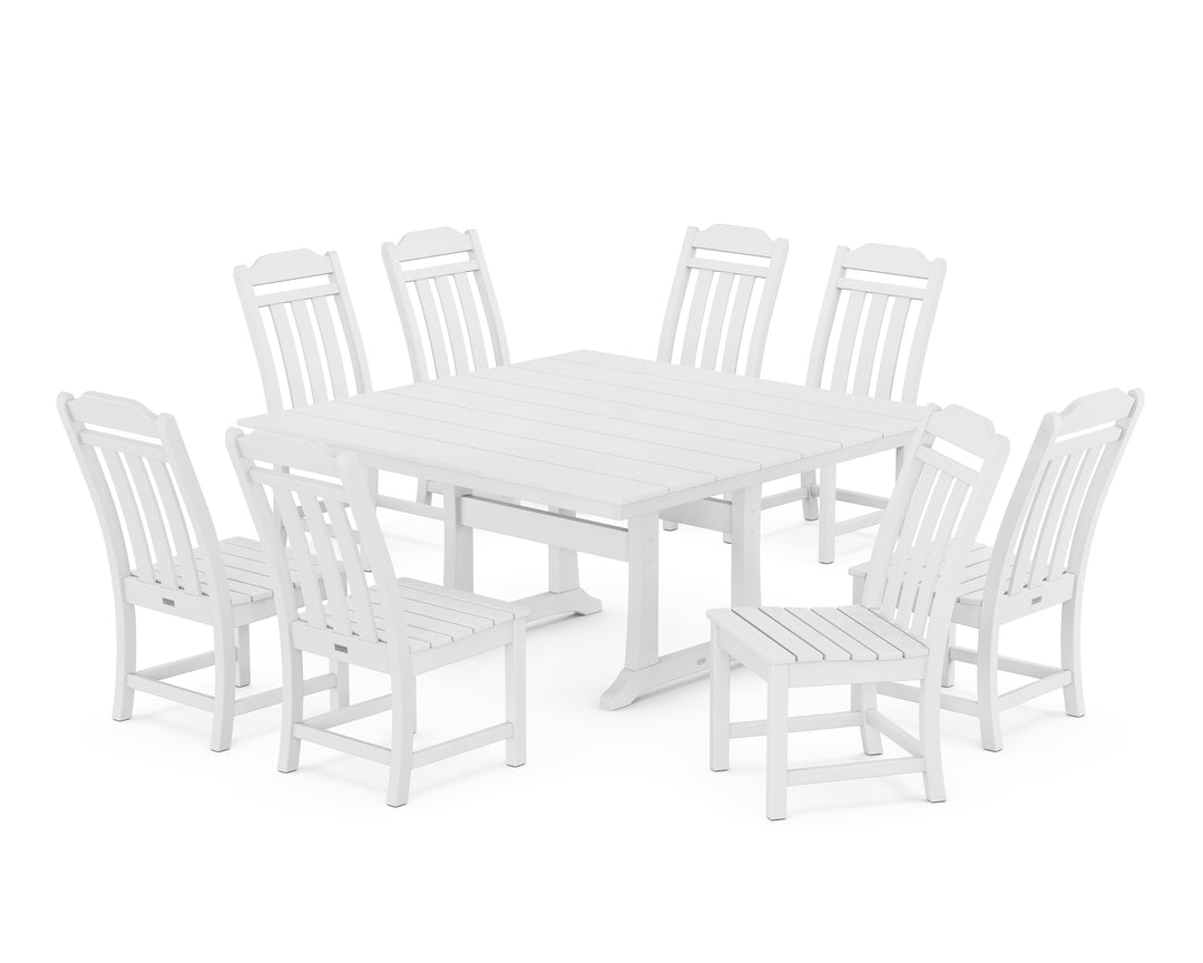 Country Living Cottage 9-Piece Square Farmhouse Side Chair Dining Set with Trestle Legs