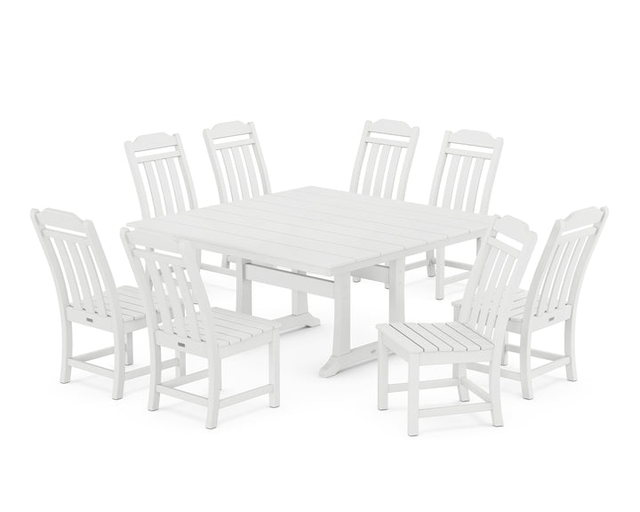 Country Living Cottage 9-Piece Square Farmhouse Side Chair Dining Set with Trestle Legs