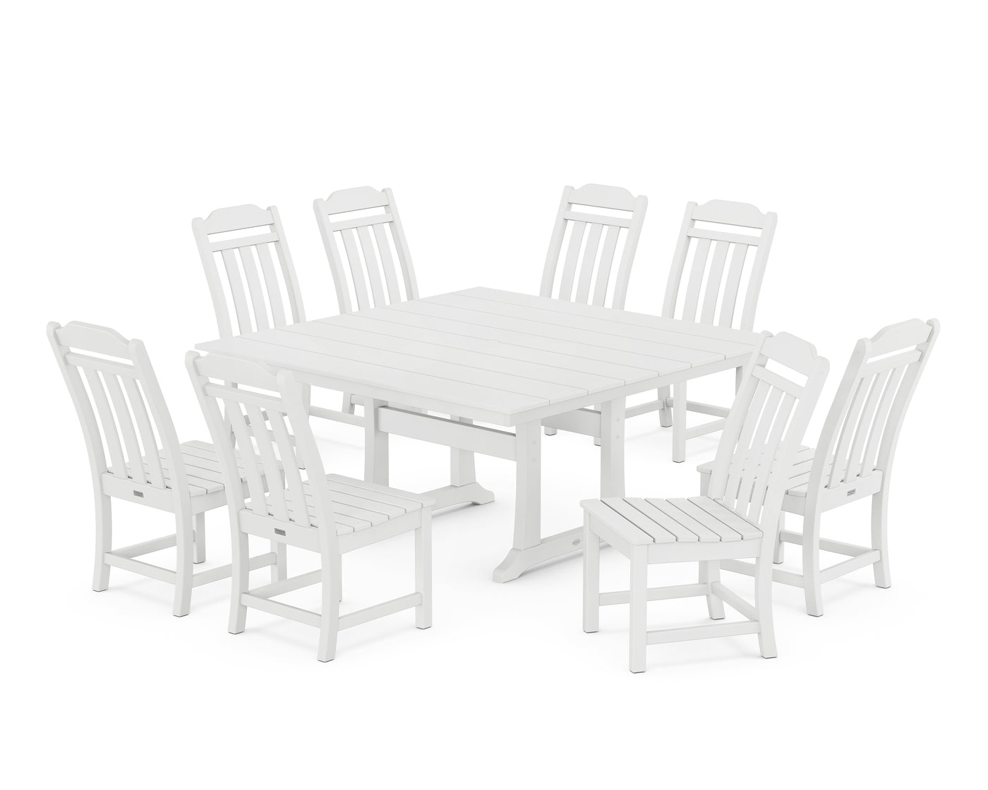 Cottage 9-Piece Square Farmhouse Side Chair Dining Set with Trestle Legs