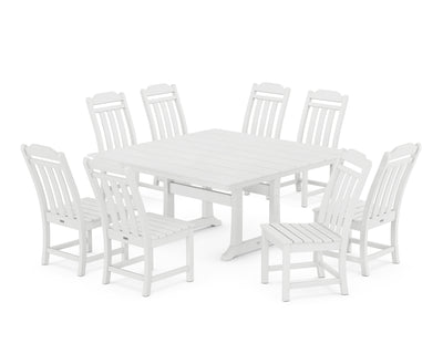 Cottage 9-Piece Square Farmhouse Side Chair Dining Set with Trestle Legs