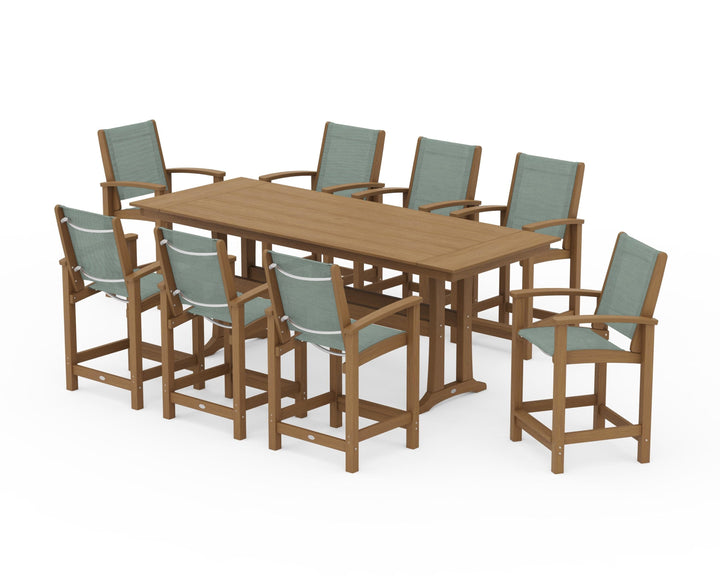 POLYWOOD® Coastal 9-Piece Farmhouse Counter Set with Trestle Legs