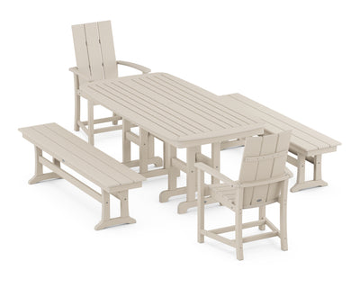 Modern Adirondack 5-Piece Farmhouse Dining Set with Benches