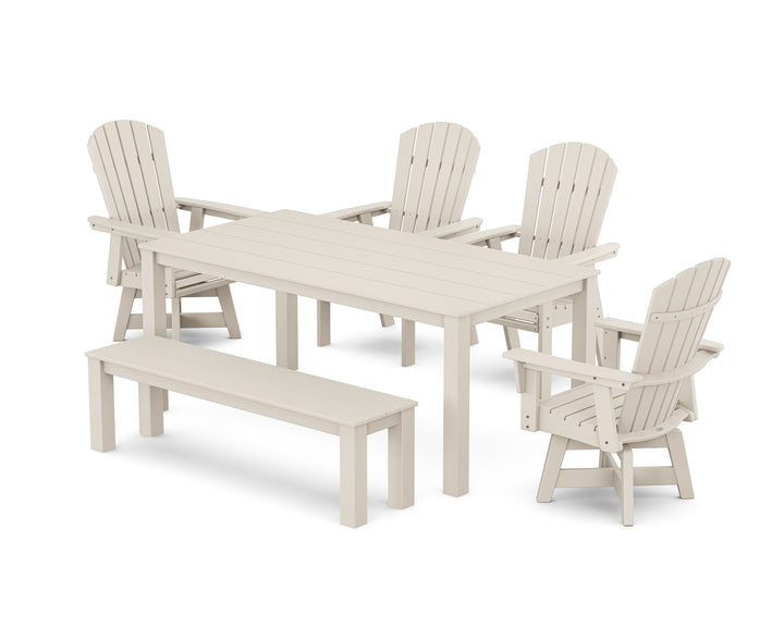 POLYWOOD® Nautical Curveback Adirondack Swivel 6-Piece Parsons Dining Set with Bench