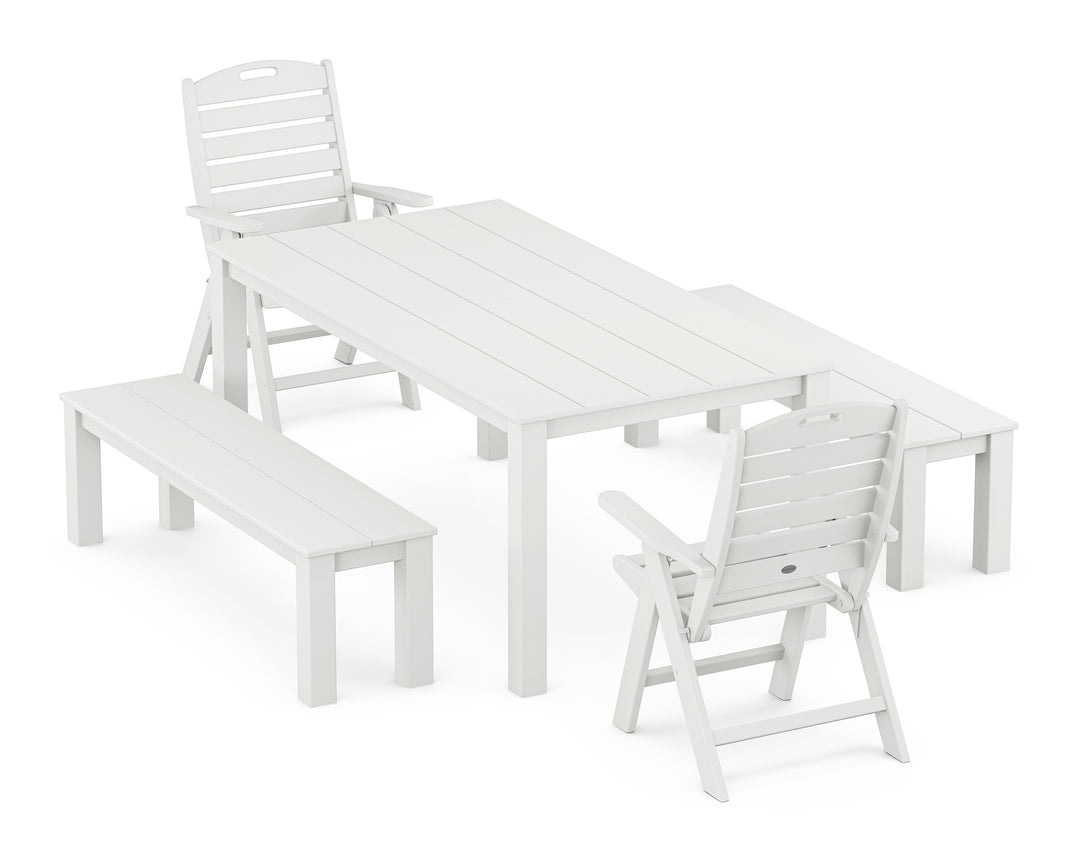 POLYWOOD® Nautical Folding Highback Chair 5-Piece Parsons Dining Set with Benches