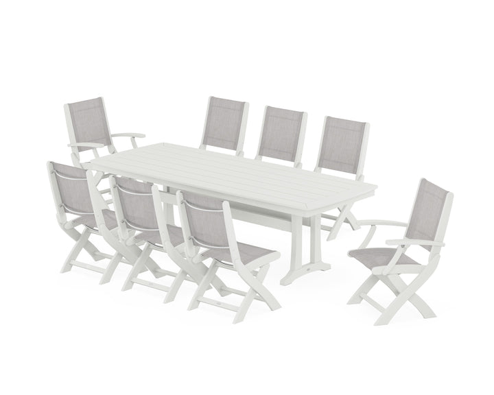 POLYWOOD® Coastal Folding 9-Piece Dining Set with Trestle Legs