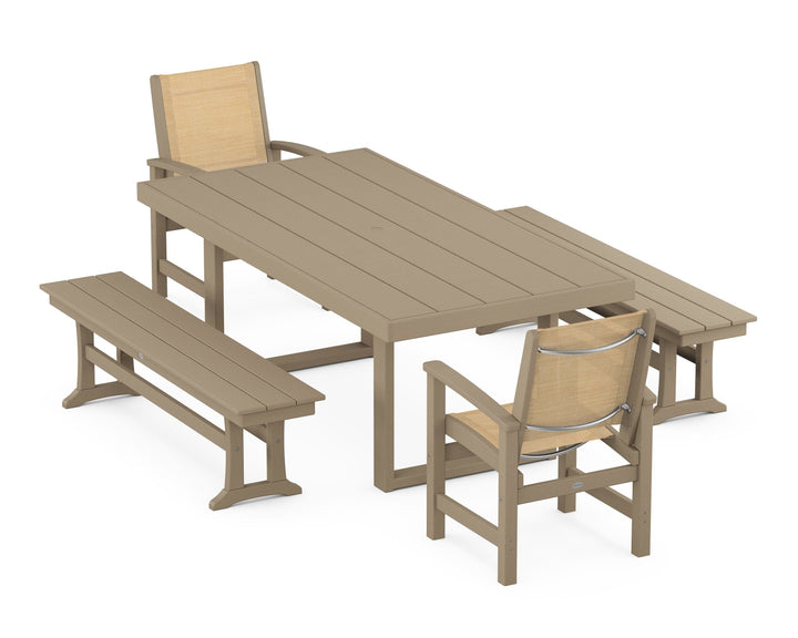 POLYWOOD® Coastal 5-Piece Dining Set with Trestle Legs