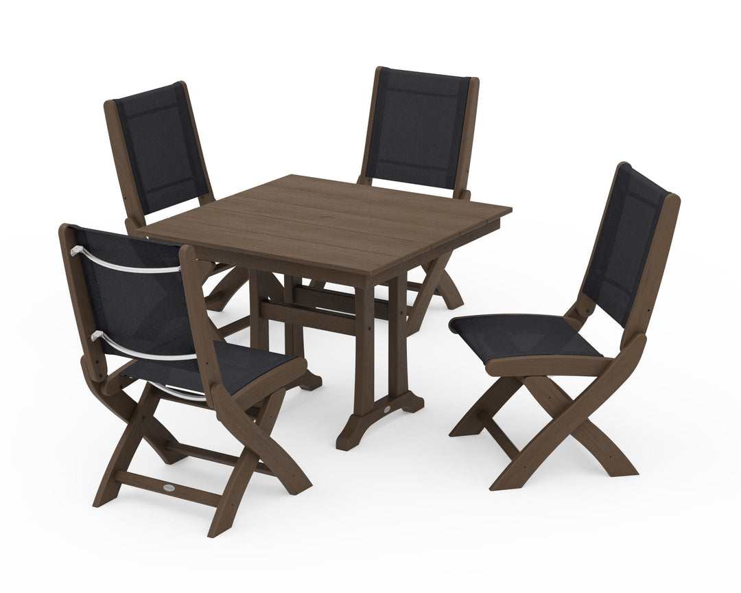 POLYWOOD® Coastal Folding Side Chair 5-Piece Farmhouse Dining Set With Trestle Legs