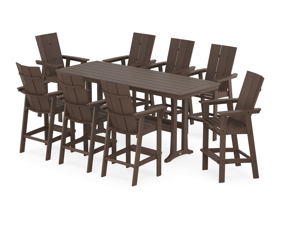 POLYWOOD® Modern Curveback Adirondack 9-Piece Bar Set with Trestle Legs