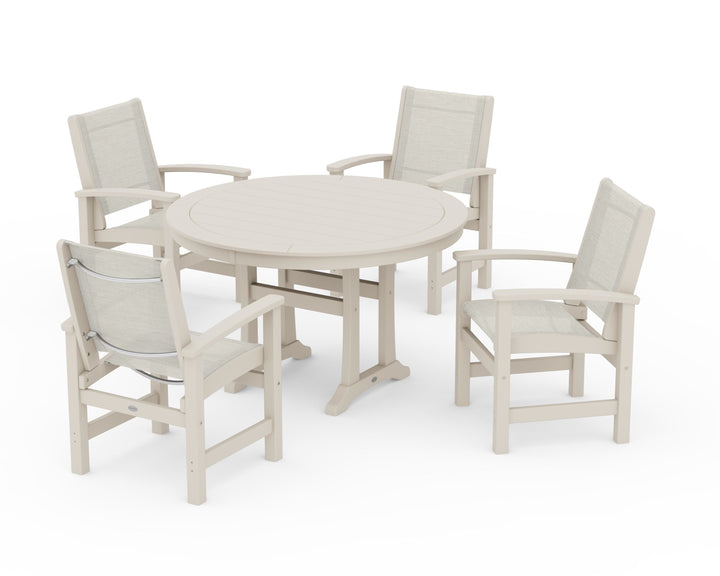 POLYWOOD® Coastal 5-Piece Round Dining Set with Trestle Legs