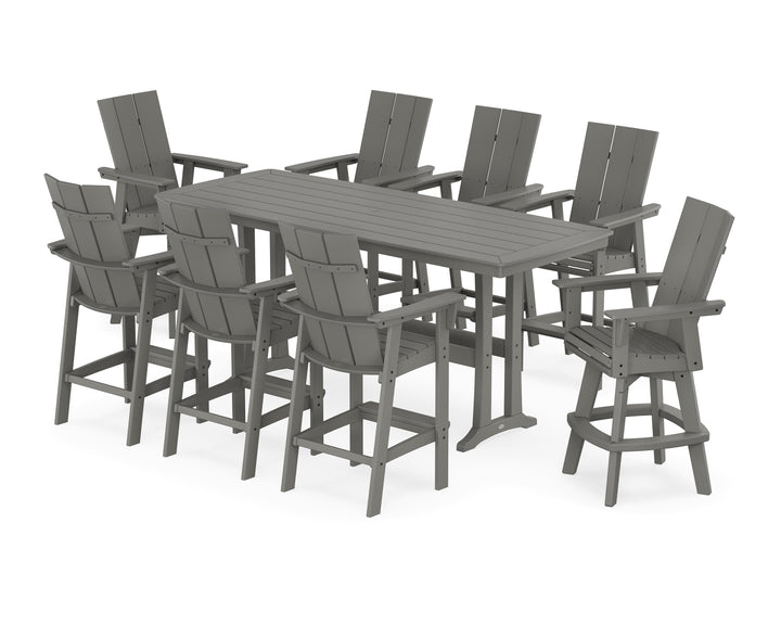 POLYWOOD® Modern Curveback Adirondack Swivel 9-Piece Bar Set with Trestle Legs