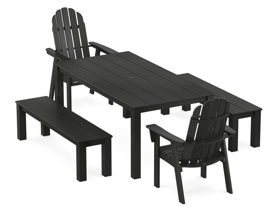 POLYWOOD® Vineyard Curveback Adirondack 5-Piece Parsons Dining Set with Benches