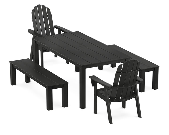 POLYWOOD® Vineyard Curveback Adirondack 5-Piece Parsons Dining Set with Benches