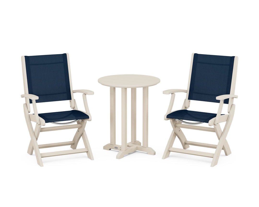 POLYWOOD® Coastal Folding 3-Piece Round Bistro Dining Set
