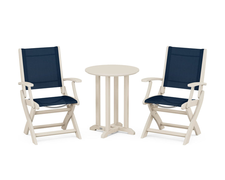 POLYWOOD® Coastal Folding 3-Piece Round Bistro Dining Set
