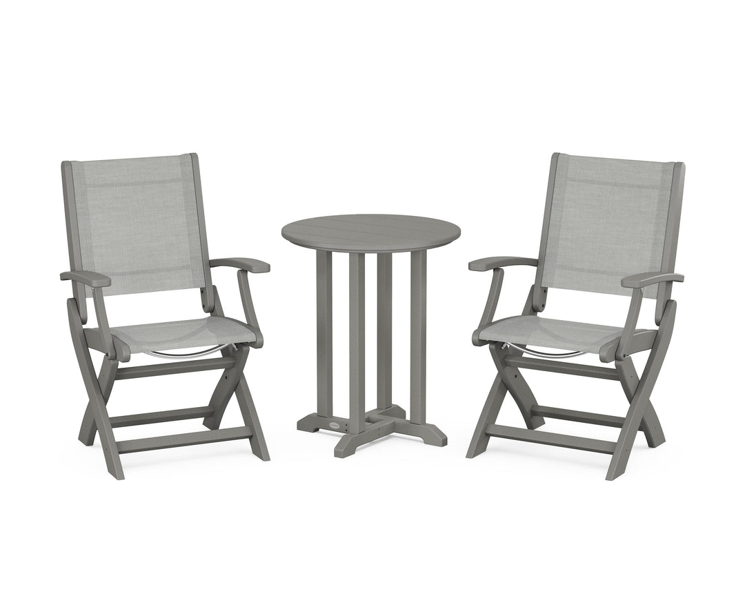 POLYWOOD® Coastal Folding 3-Piece Round Bistro Dining Set