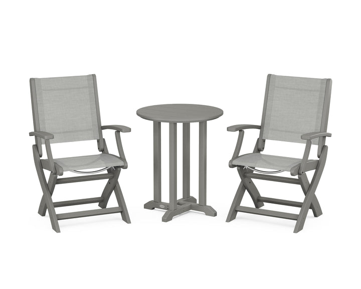 POLYWOOD® Coastal Folding 3-Piece Round Bistro Dining Set