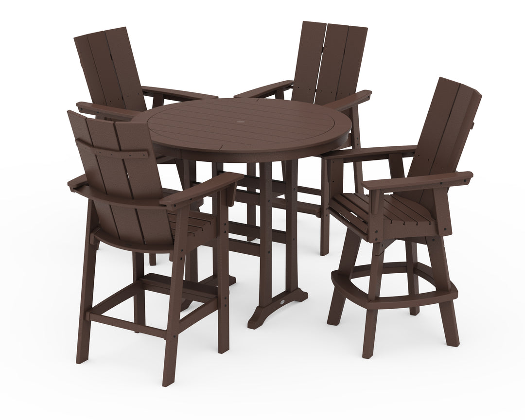 POLYWOOD® Modern Adirondack 5-Piece Nautical Trestle Round Bar Set with Swivels