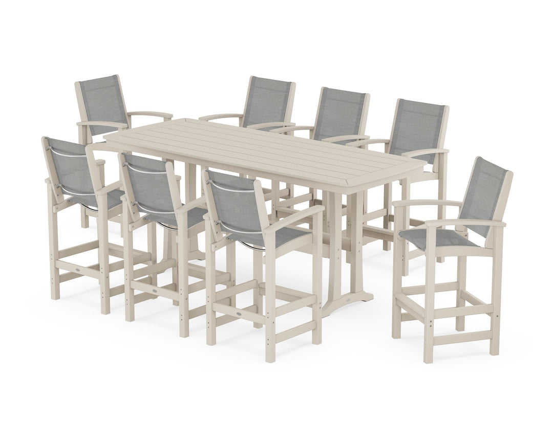 POLYWOOD® Coastal 9-Piece Bar Set with Trestle Legs