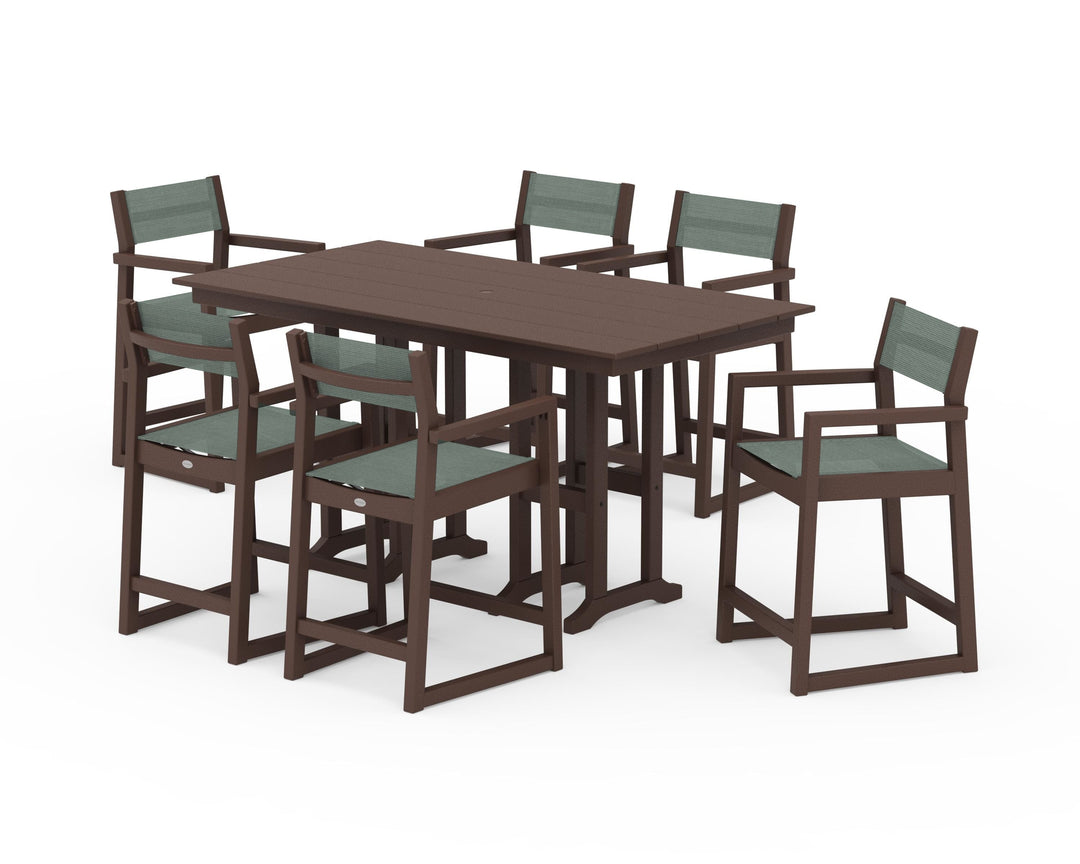 POLYWOOD® EDGE Sling Arm Chair 7-Piece Farmhouse Counter Set