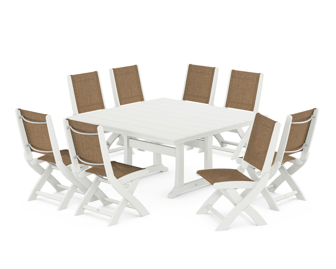 POLYWOOD® Coastal Folding Side Chair 9-Piece Farmhouse Dining Set