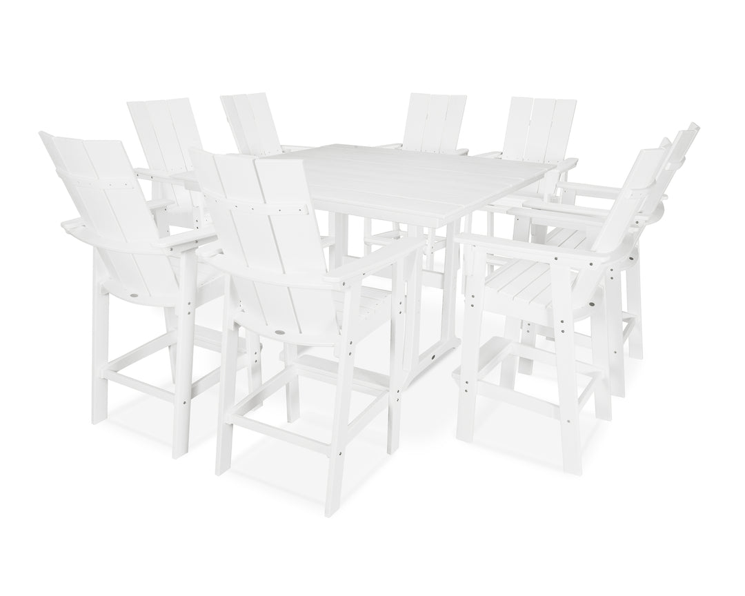 POLYWOOD® Modern Curveback Adirondack 9-Piece Farmhouse Trestle Bar Set